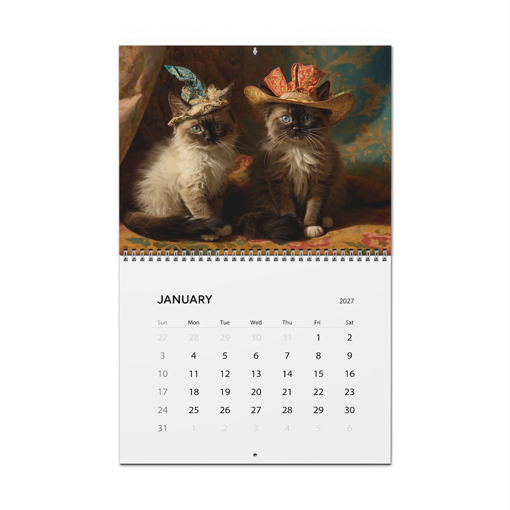 2027 Kitten's in Hats - Wall Calendar – Whimsical Feline Art Calendar - Image 4