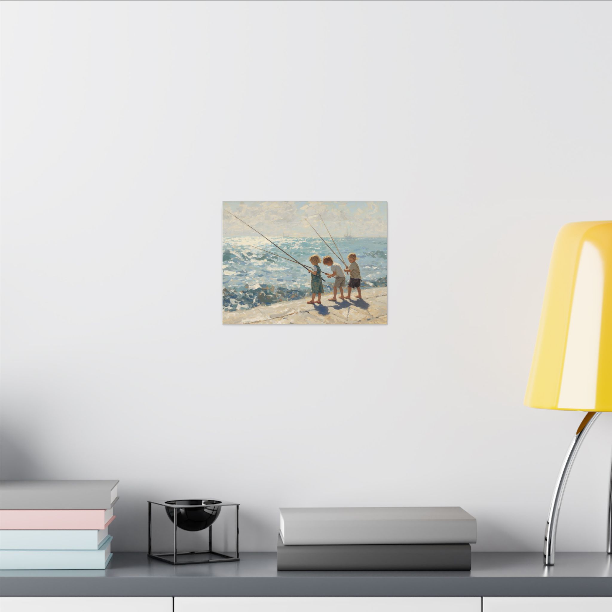 Impressionist, Vintage Seaside Fishing Boys, Matte Canvas 12x9" - Image 4