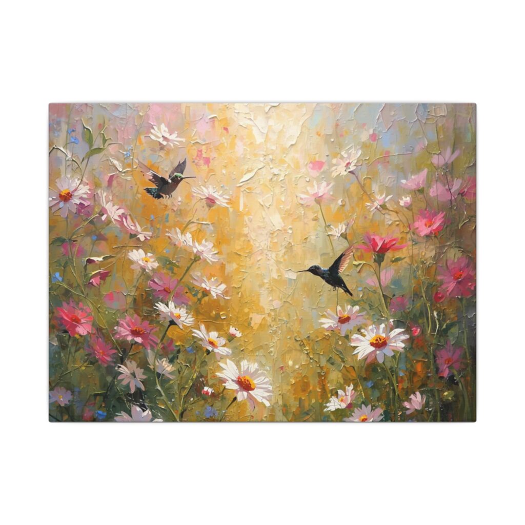 Impressionist, Wildflower Meadow Hummingbird, Matte Canvas 12x9"
