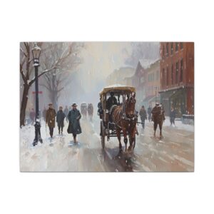Winter street horse carriage canvas artwork