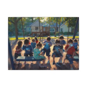 Children at playground impressionist canvas artwork