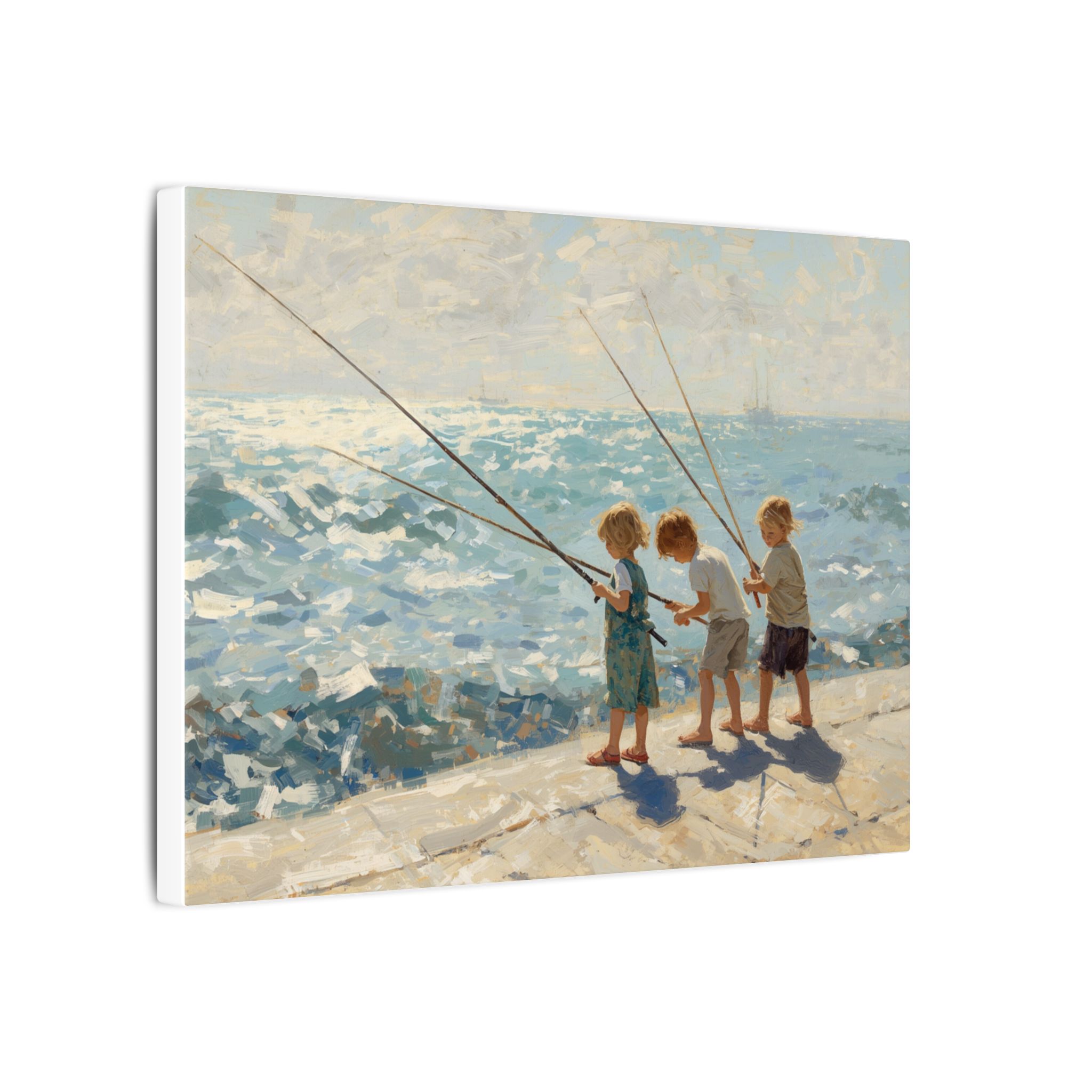 Impressionist, Vintage Seaside Fishing Boys, Matte Canvas 12x9" - Image 2