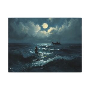 Moonlit mermaid ocean canvas artwork