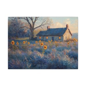Sunflower cottage at dusk canvas artwork