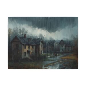 Impressionist, Rainy Village Landscape, Matte Canvas 12x9"