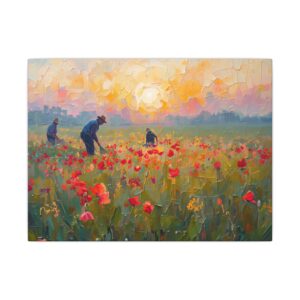 Sunlit poppy field harvest canvas artwork
