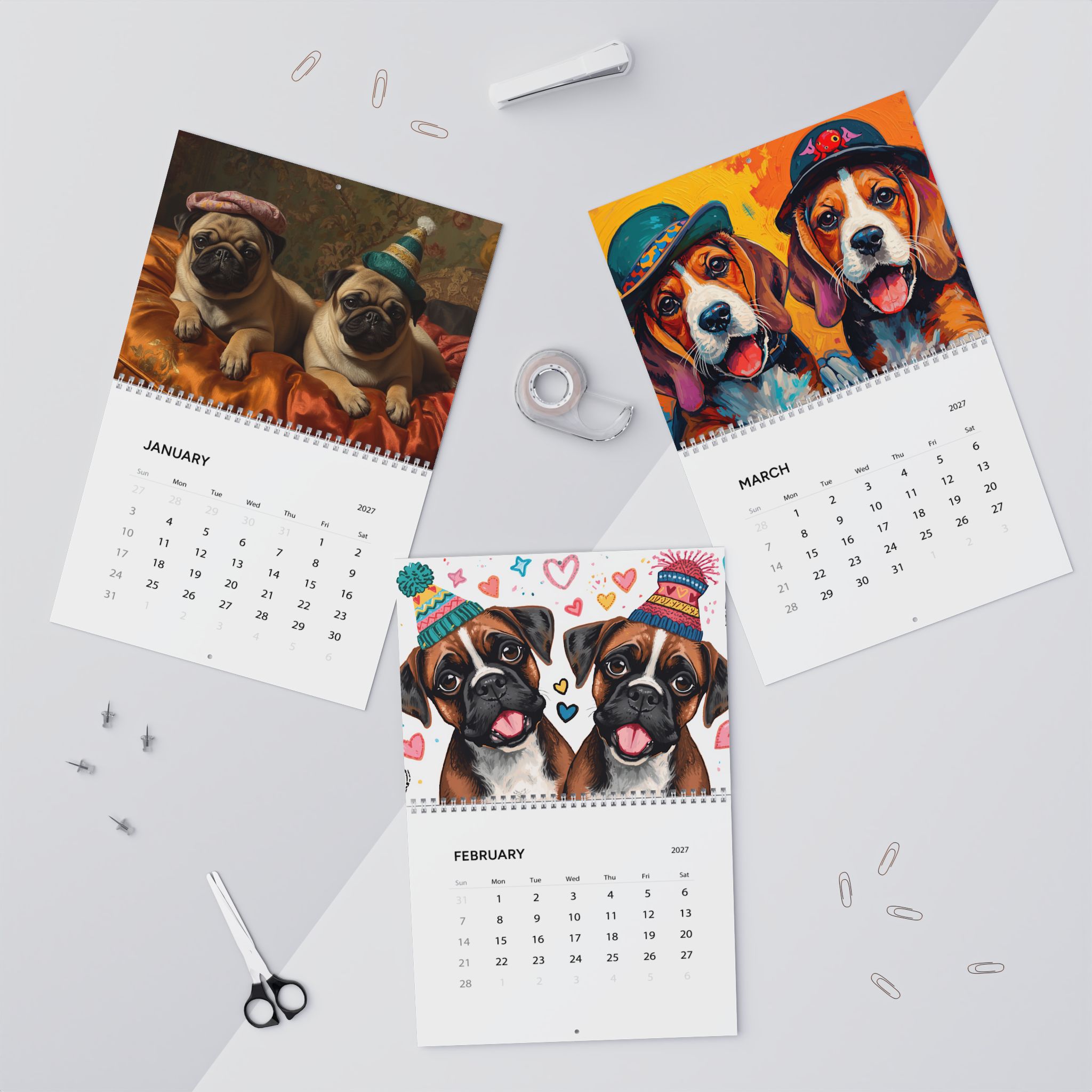 2027 Puppies in Hats - Wall Calendar 8.5"x11" - Image 4