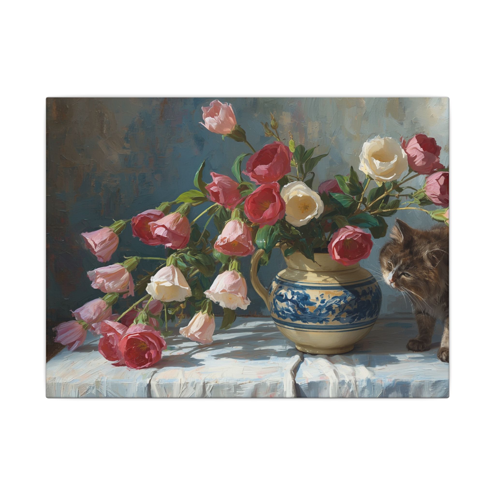 Impressionist, Vintage Rose Bouquet Still Life, Matte Canvas 12x9"