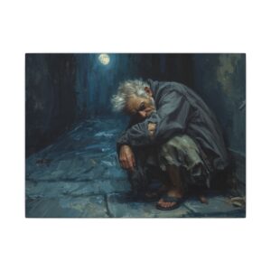 Rainy night street portrait canvas artwork