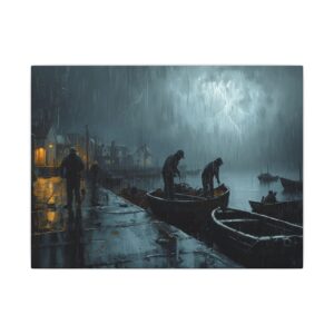 Impressionist, Rainy Harbor at Night, Matte Canvas 12x9"