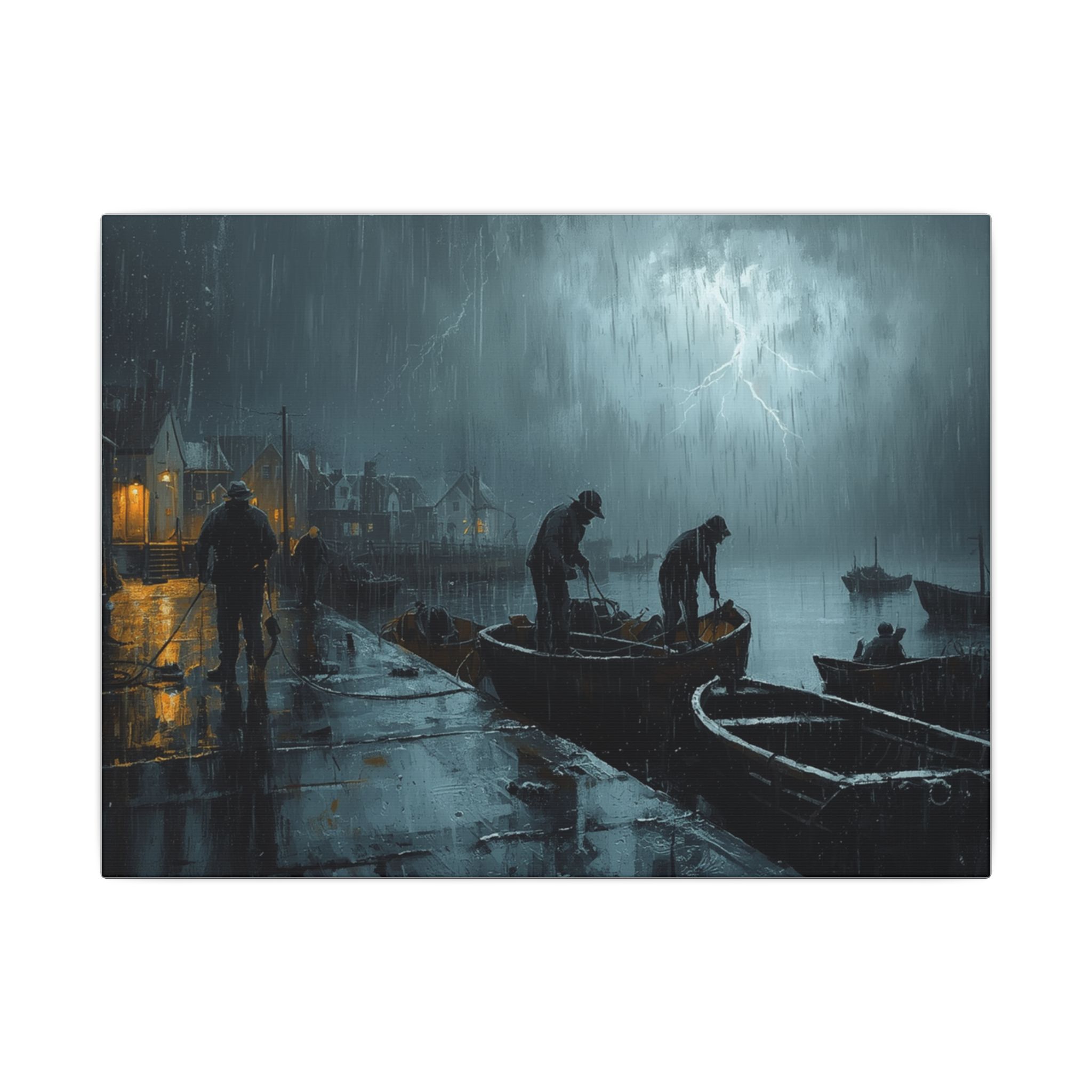 Impressionist, Rainy Harbor at Night, Matte Canvas 12x9"