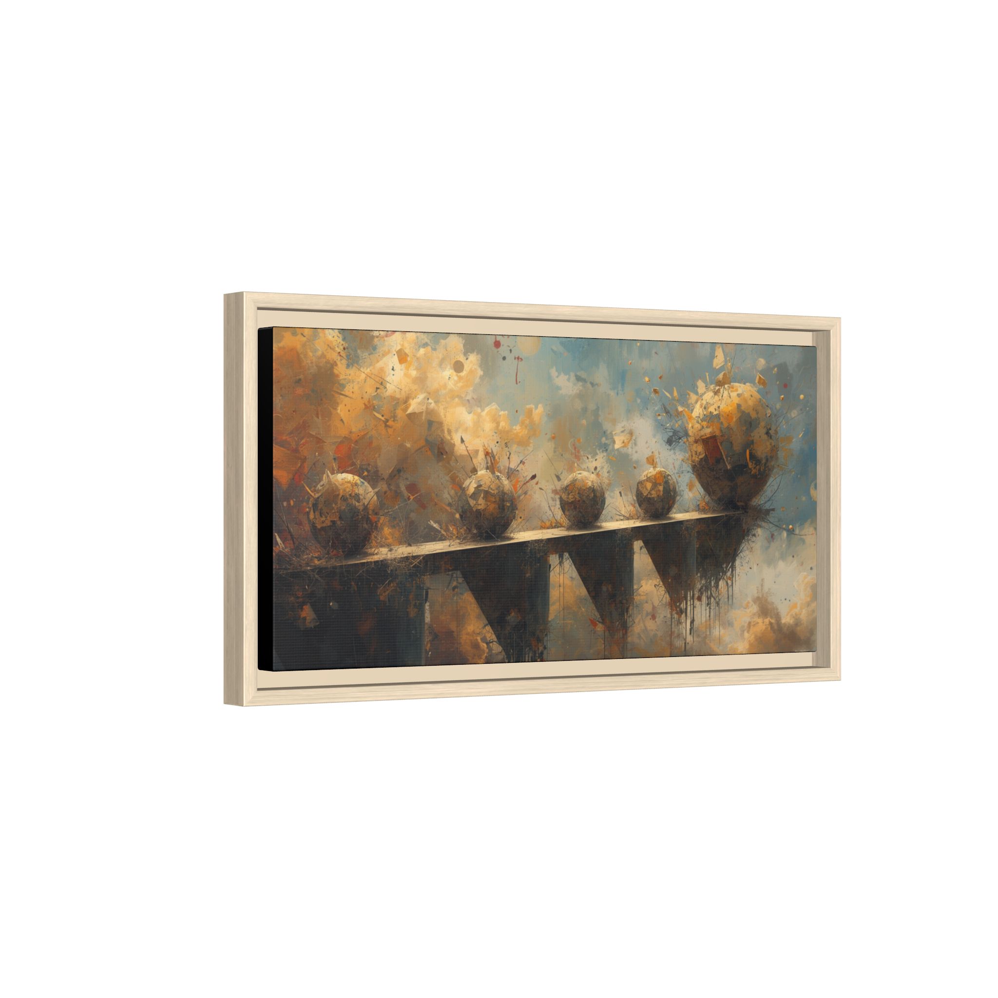 Framed Abstract Landscape Canvas Print — Warm Gold & Blue Wall Art - Image 2