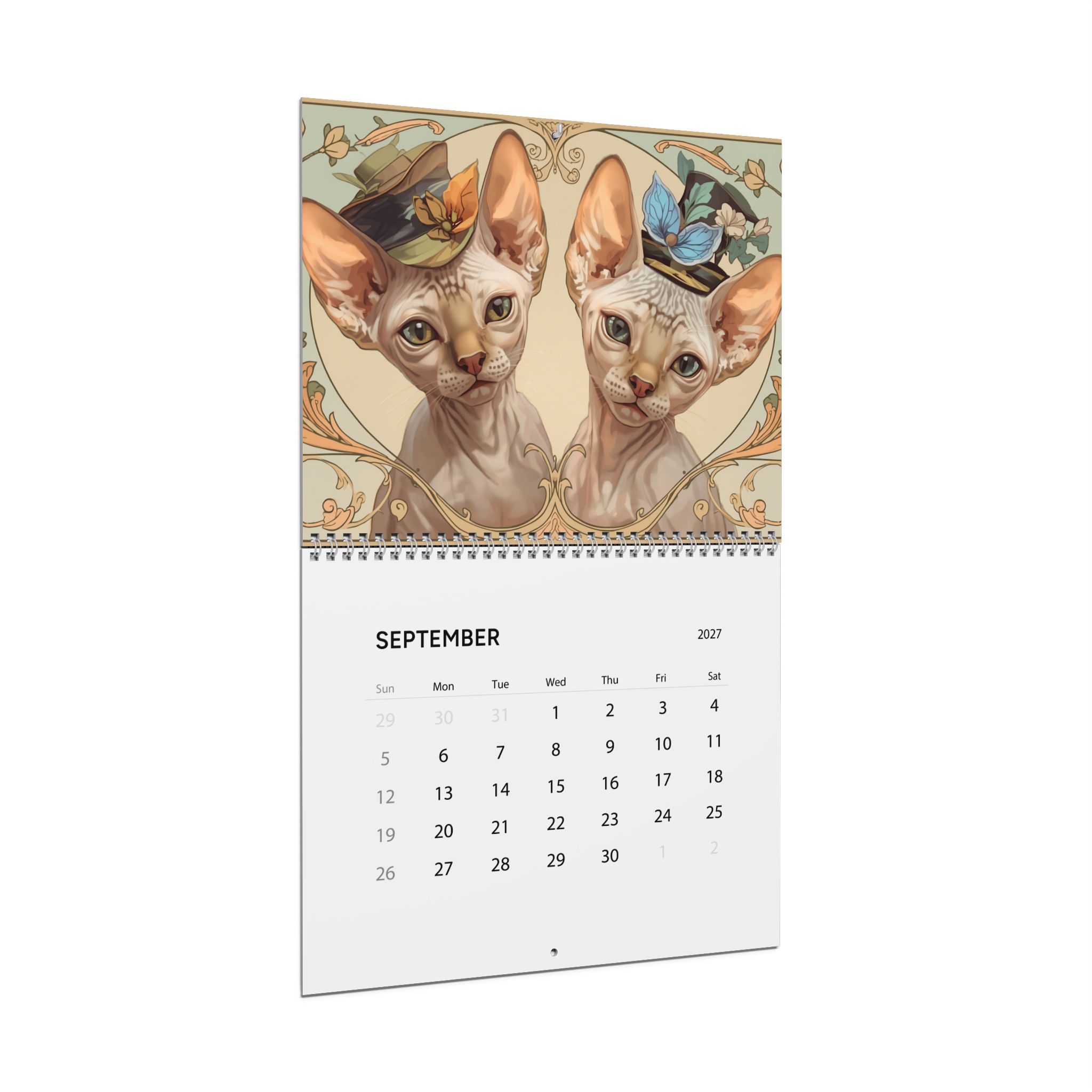 2027 Kitten's in Hats - Wall Calendar – Whimsical Feline Art Calendar - Image 2