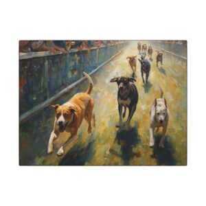 Dogs racing down a path canvas artwork