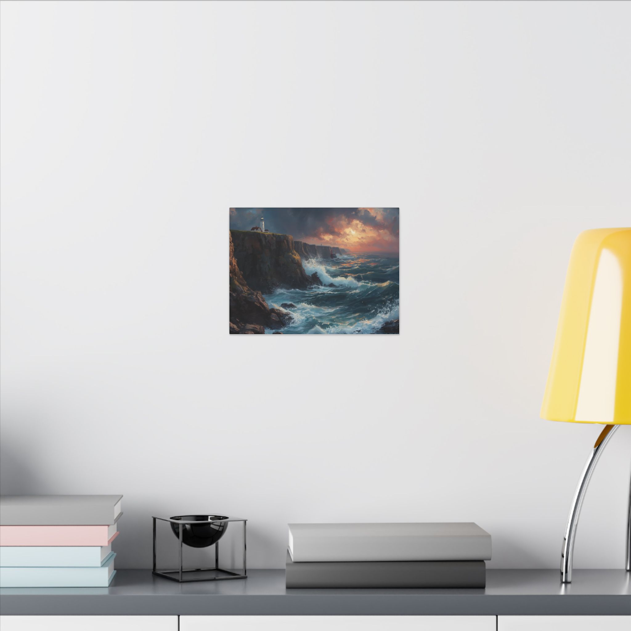 Impressionist, Coastal Lighthouse Storm, Matte Canvas 12x9" - Image 4