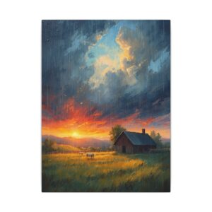 Sunset farm landscape canvas artwork