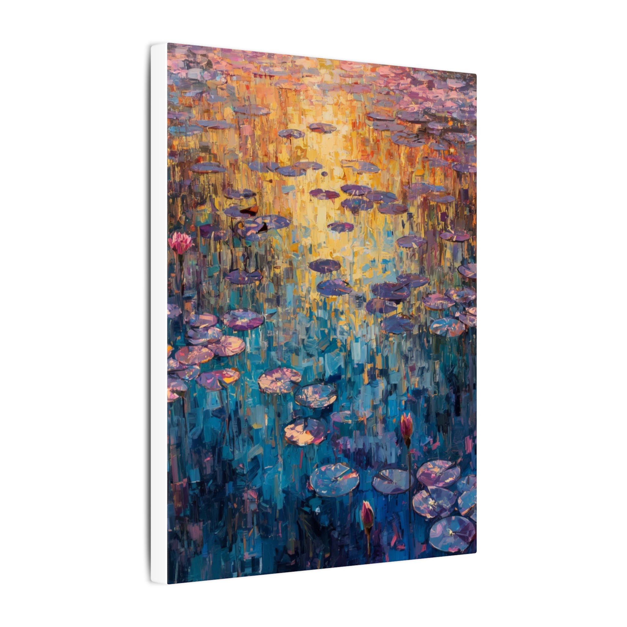 Impressionist lily pads on vertical matte canvas
