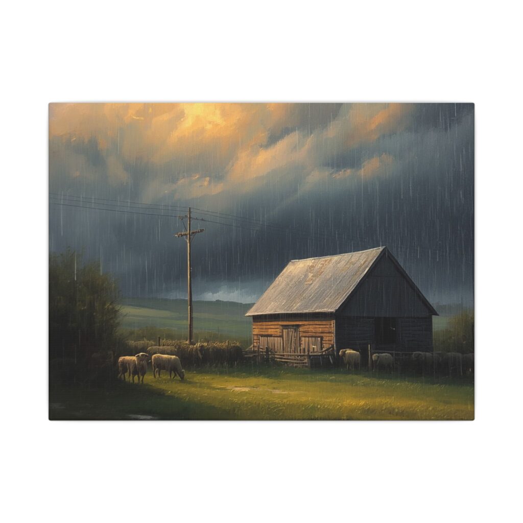 Impressionist, Stormy Evening Farm, Matte Canvas 12x9"