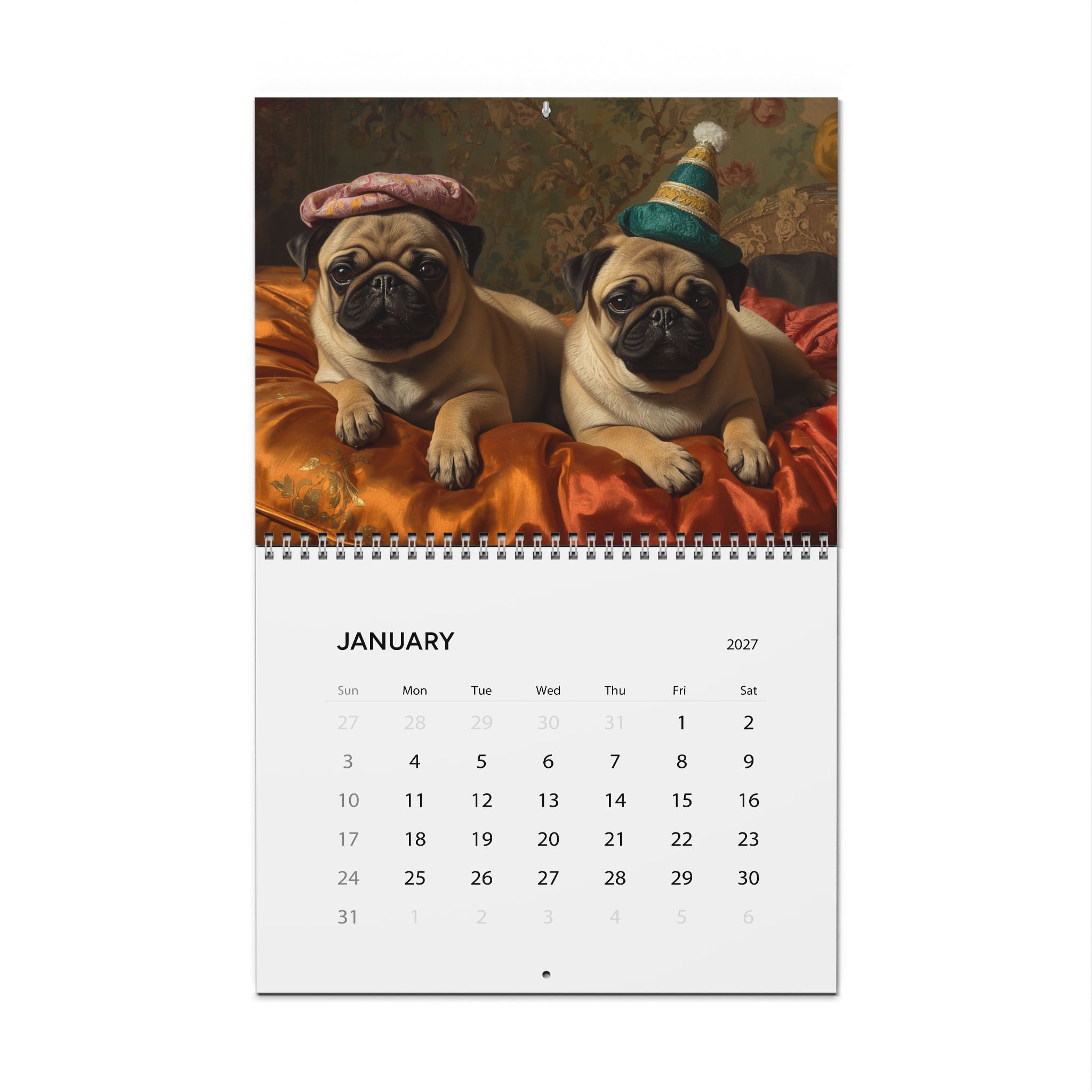 2027 Puppies in Hats - Wall Calendar 8.5"x11" - Image 2