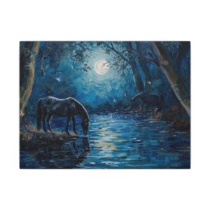 Impressionist, Moonlit Horse by the River, Matte Canvas 12x9"