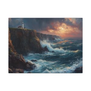 Impressionist, Coastal Lighthouse Storm, Matte Canvas 12x9"