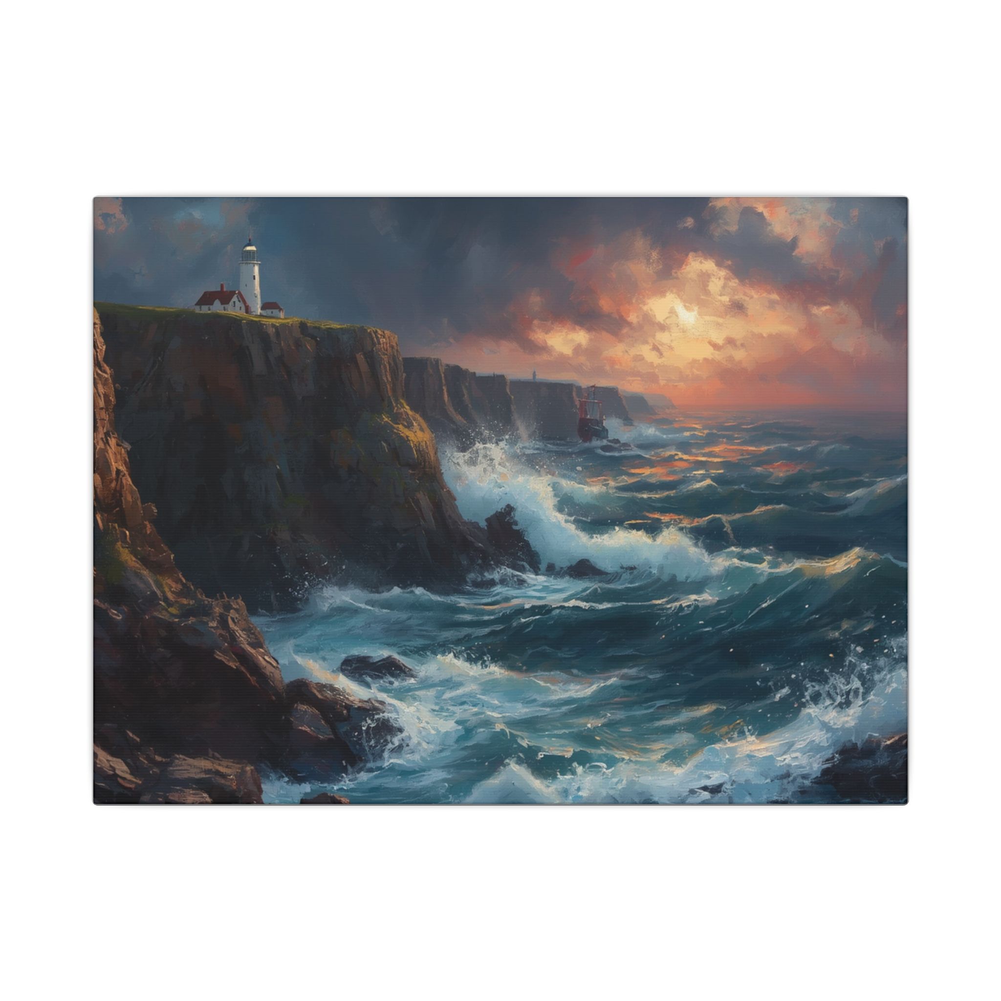 Impressionist, Coastal Lighthouse Storm, Matte Canvas 12x9"