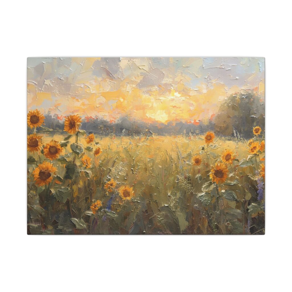 Impressionist, Sunflower Field Sunset, Matte Canvas 12x9"