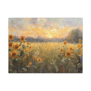 Impressionist, Sunflower Field Sunset, Matte Canvas 12x9"