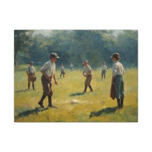 Vintage kids baseball game canvas artwork