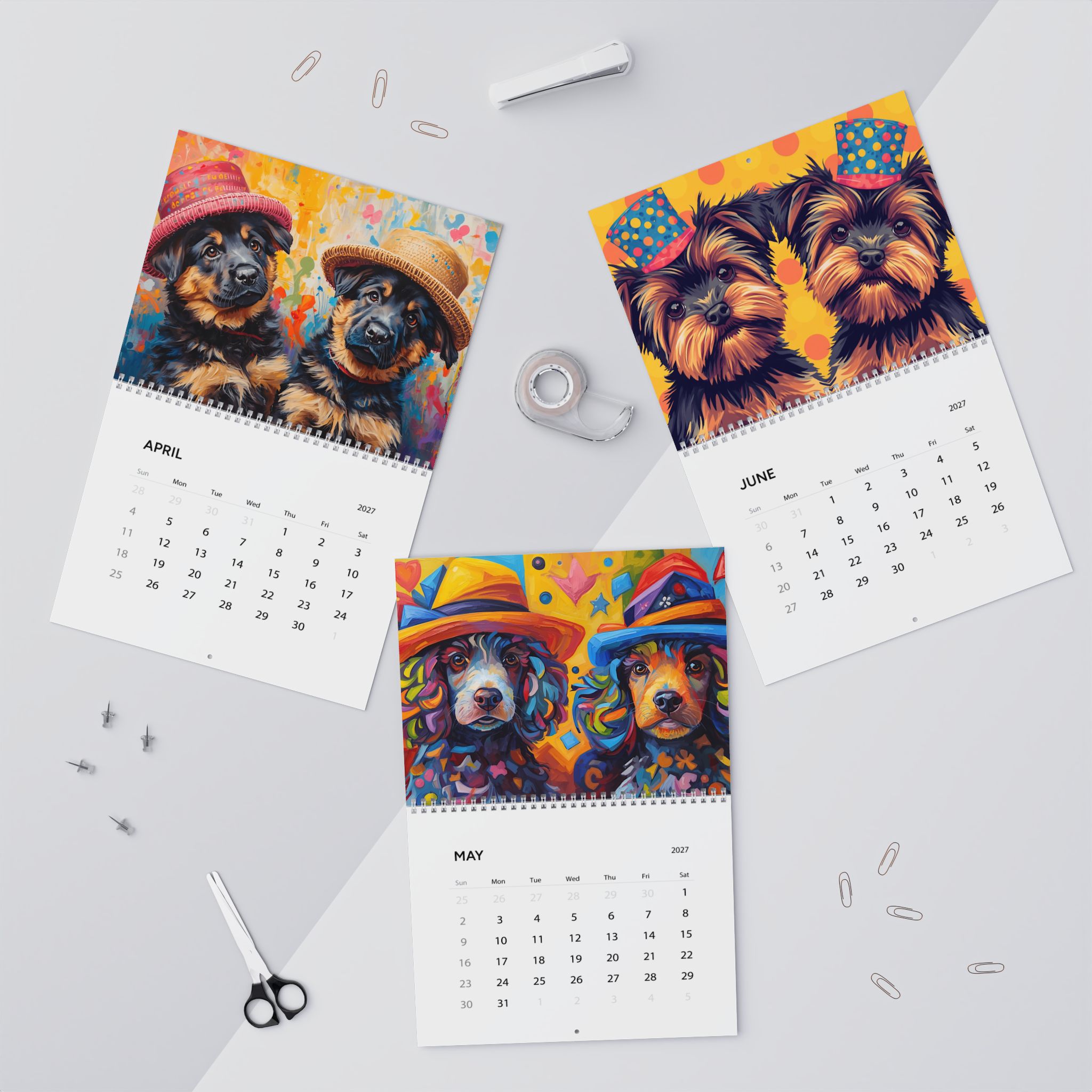 2027 Puppies in Hats - Wall Calendar 8.5"x11" - Image 5