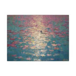 Pink and teal water lilies canvas artwork