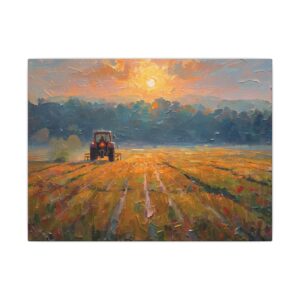 Sunset harvest tractor farm landscape canvas artwork