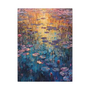 Vertical water lilies pond canvas artwork