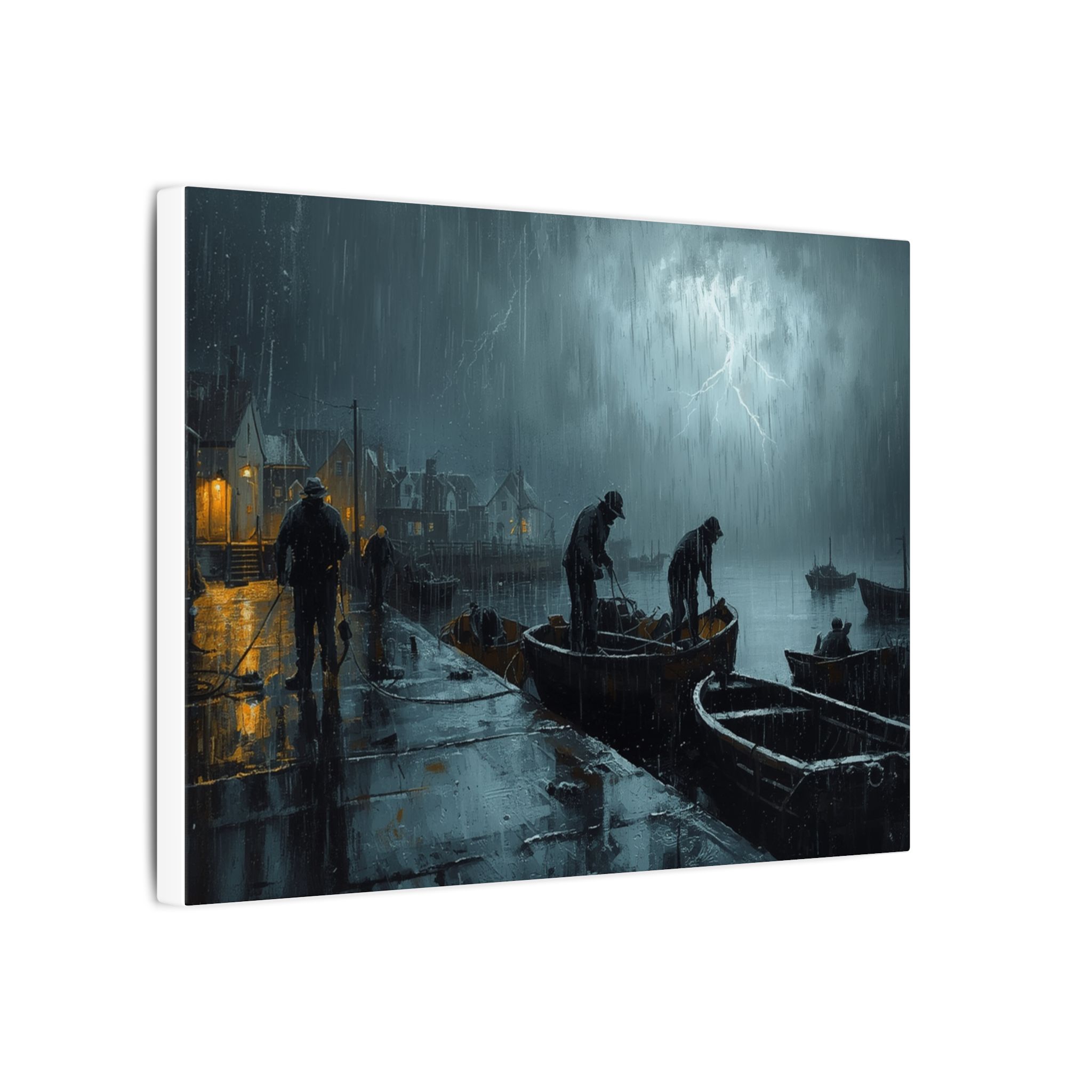 Impressionist, Rainy Harbor at Night, Matte Canvas 12x9" - Image 2