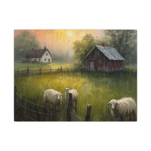 Impressionist, Farmhouse Sheep Pasture Landscape, Matte Canvas 12x9"