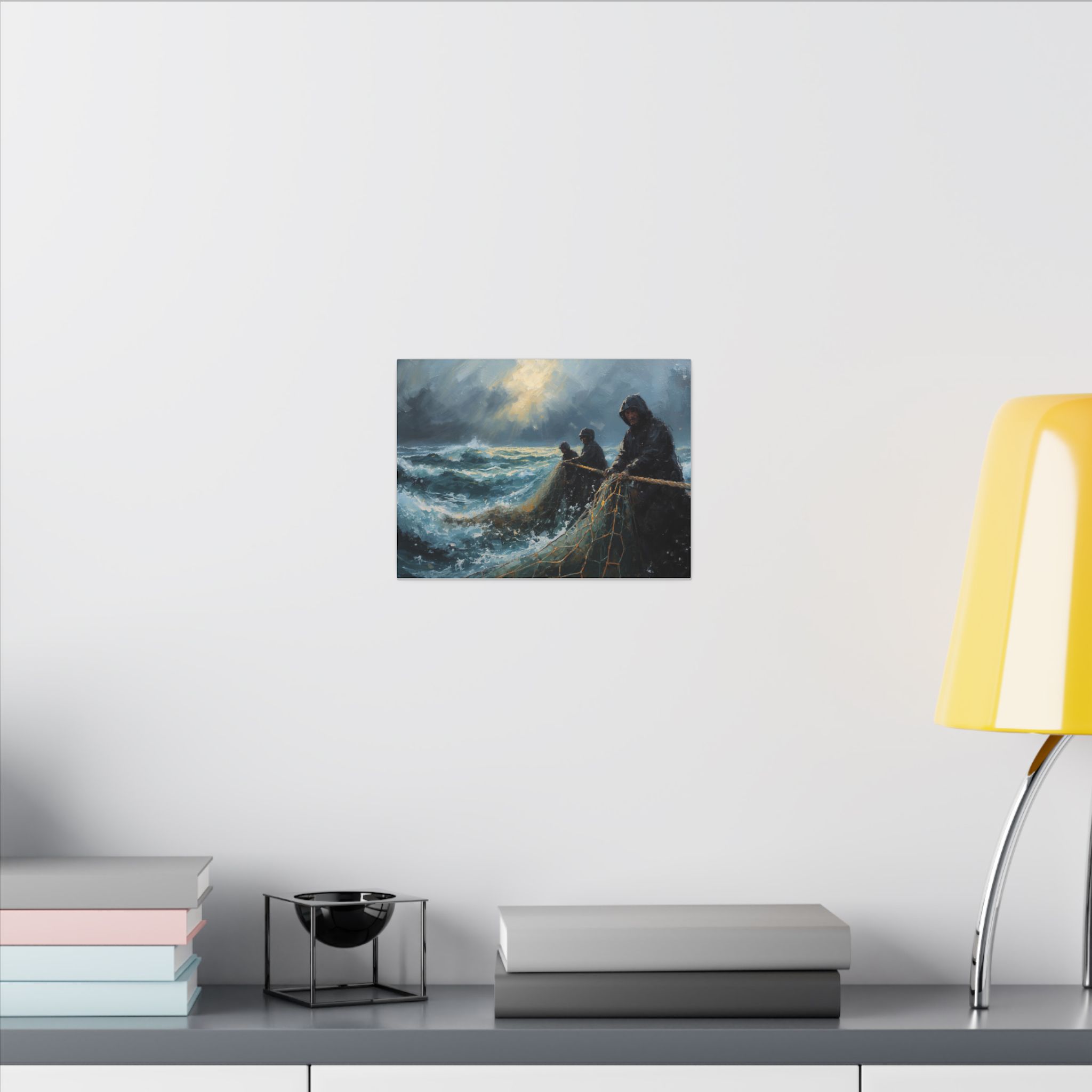 Impressionist, Stormy Sea Fishermen, Matte Canvas 12x9" - Image 4