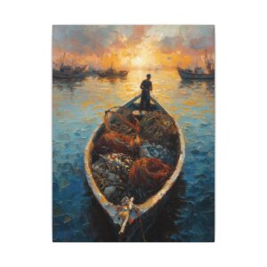 Sunset fishing boat canvas artwork