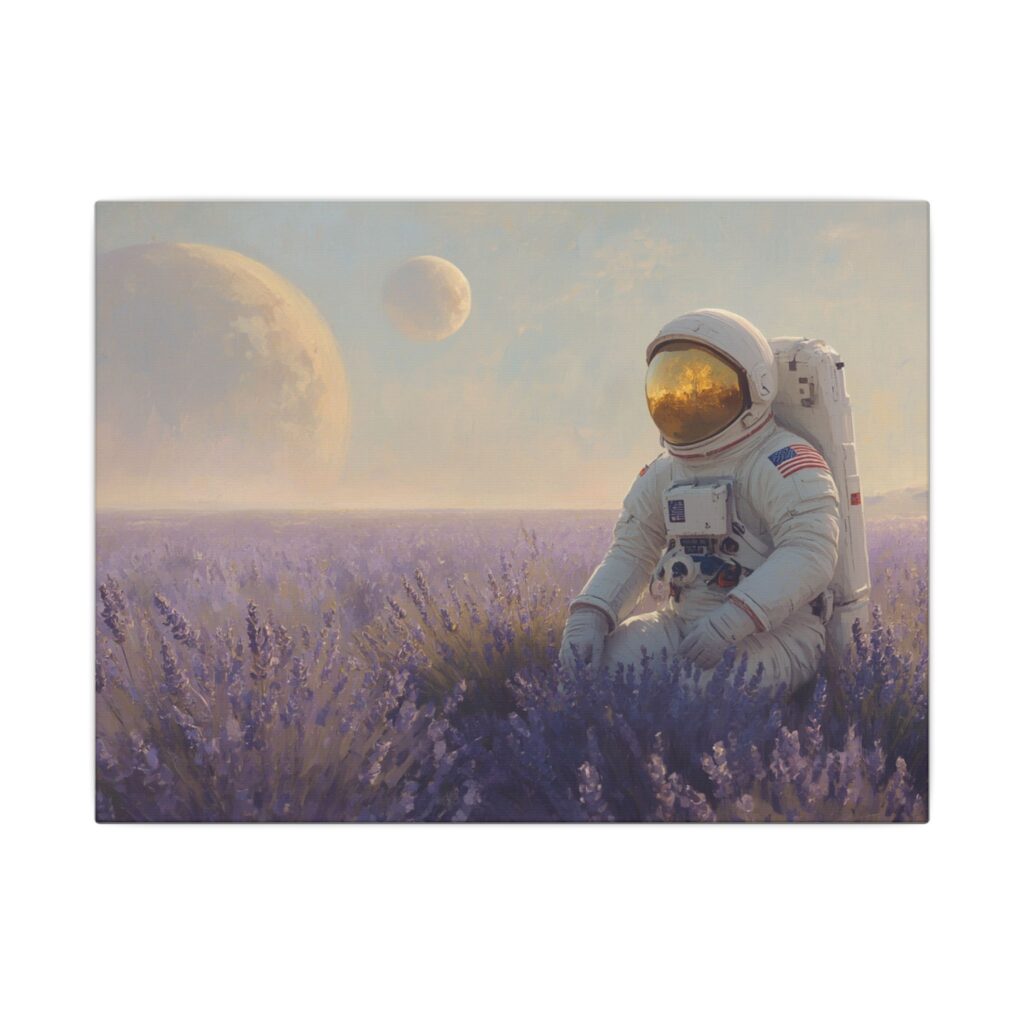 Astronaut in lavender field canvas artwork