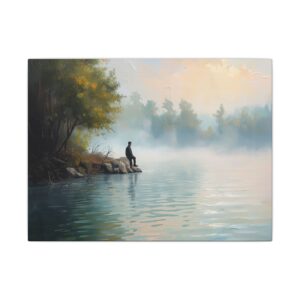 Tranquil misty lake landscape canvas artwork