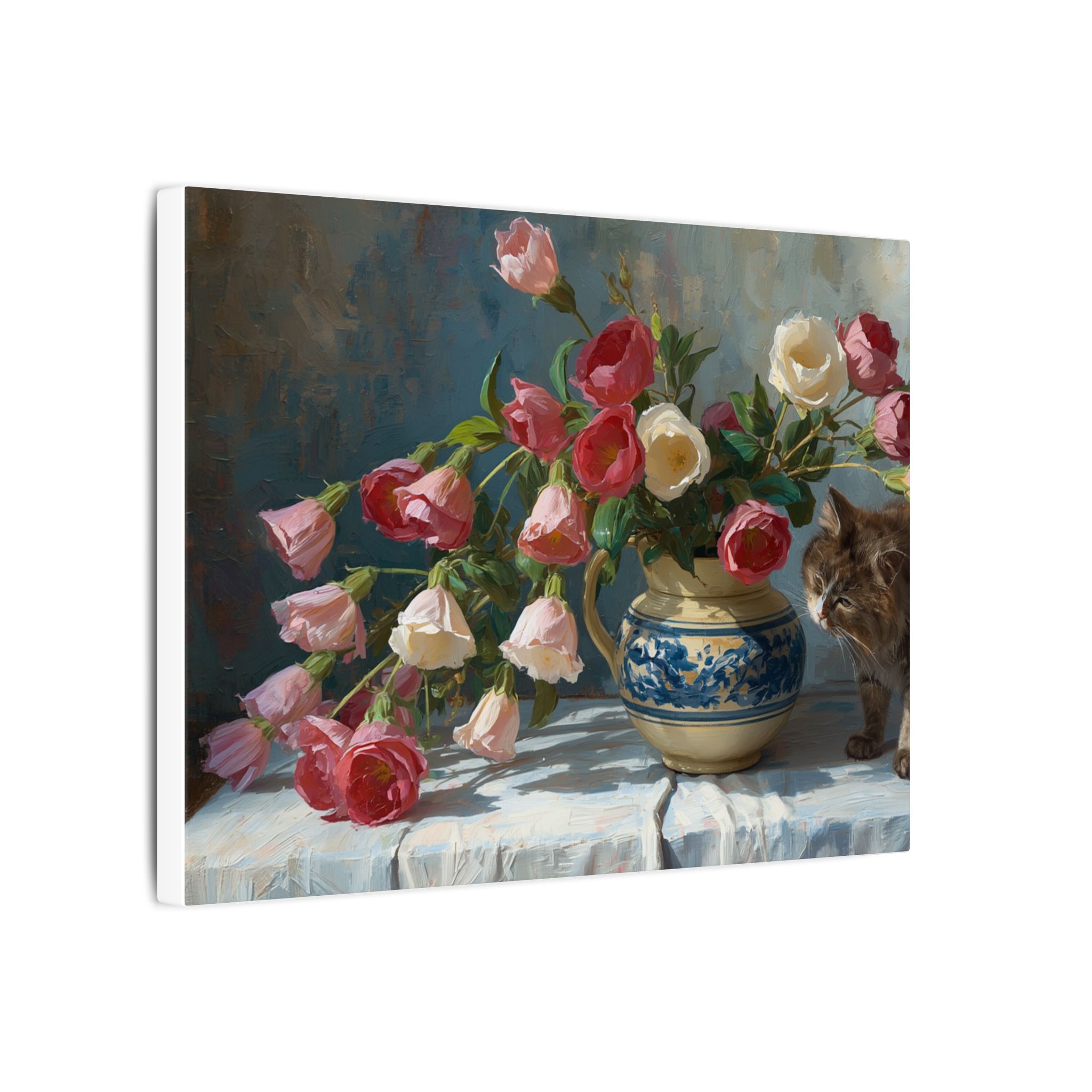 Impressionist, Vintage Rose Bouquet Still Life, Matte Canvas 12x9" - Image 2