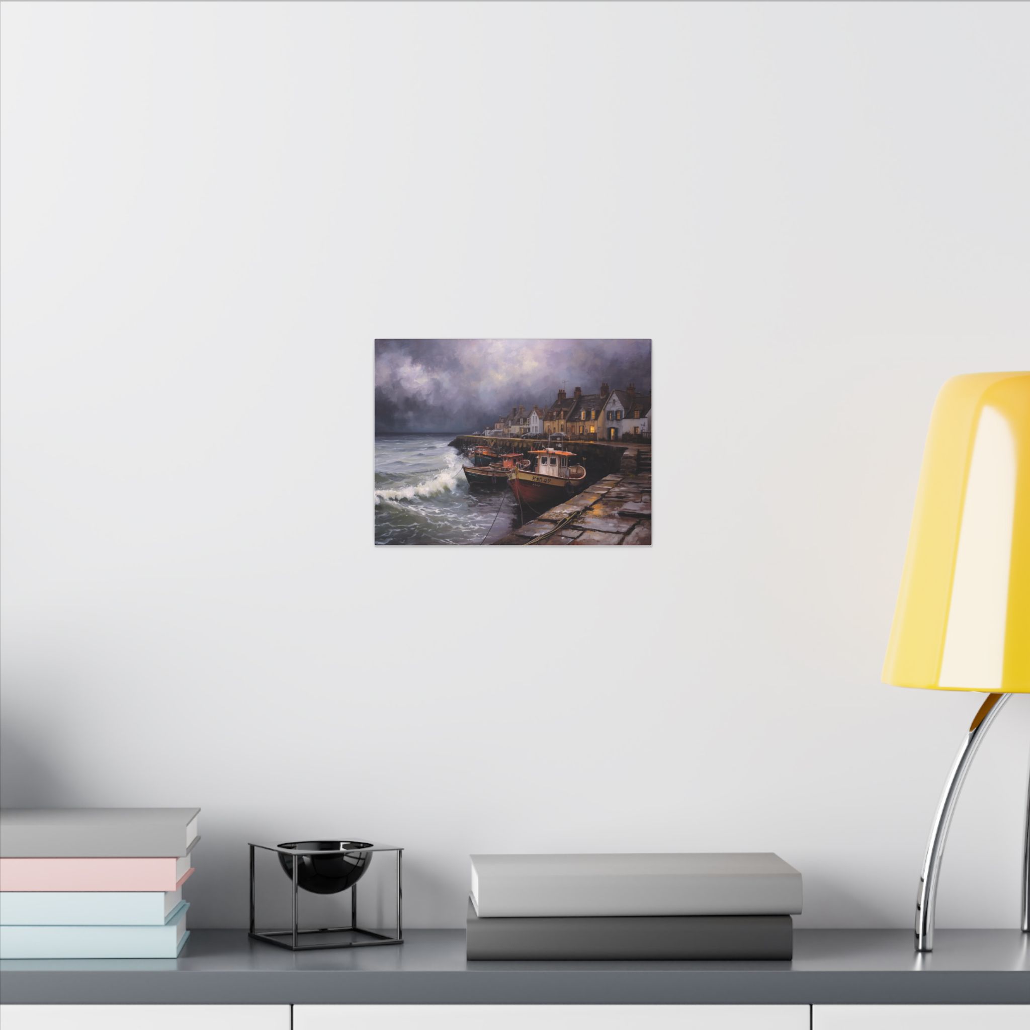 Impressionist, Stormy Coastal Harbor, Matte Canvas 12x9" - Image 4