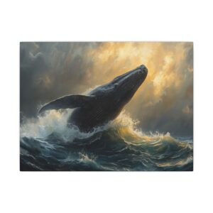 Breaching whale ocean storm canvas artwork
