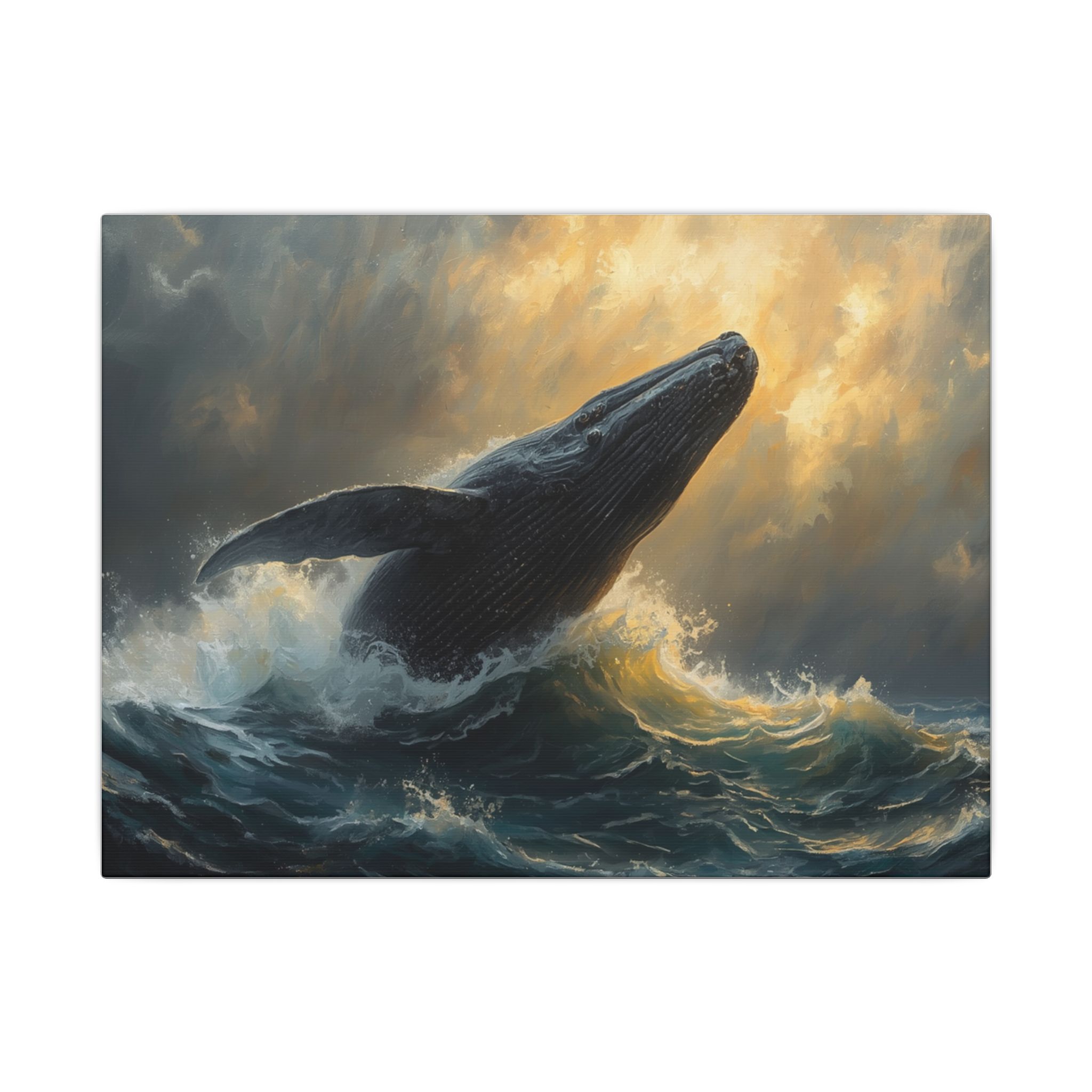 Breaching whale ocean storm canvas artwork