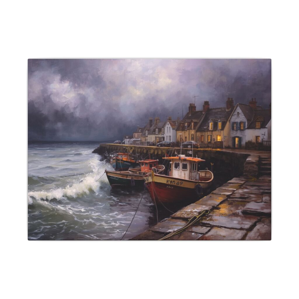 Impressionist, Stormy Coastal Harbor, Matte Canvas 12x9"