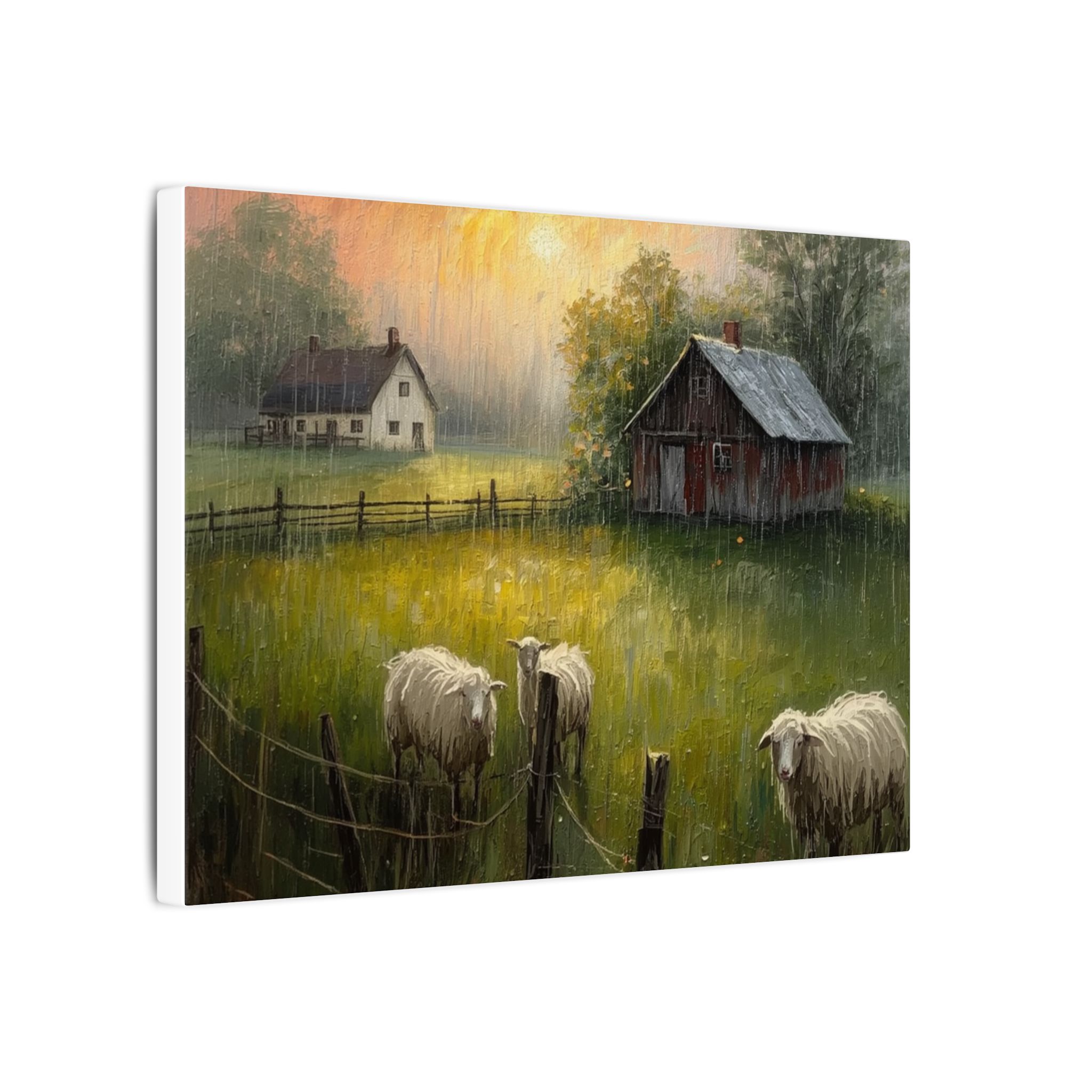 Impressionist, Farmhouse Sheep Pasture Landscape, Matte Canvas 12x9" - Image 2
