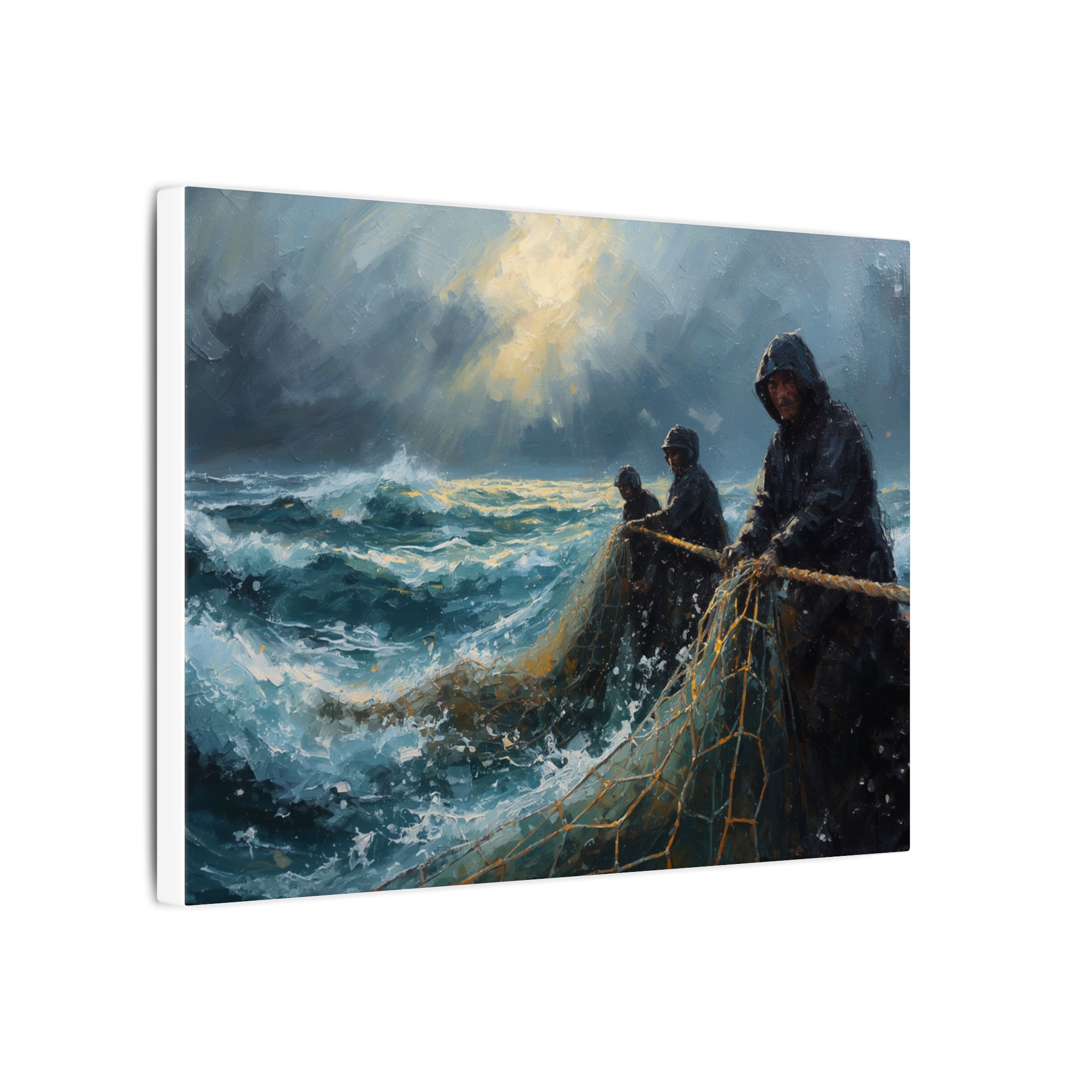 Impressionist, Stormy Sea Fishermen, Matte Canvas 12x9" - Image 2