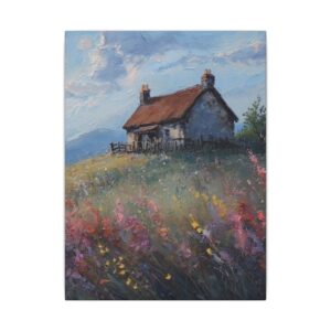 Rustic countryside cottage landscape canvas artwork