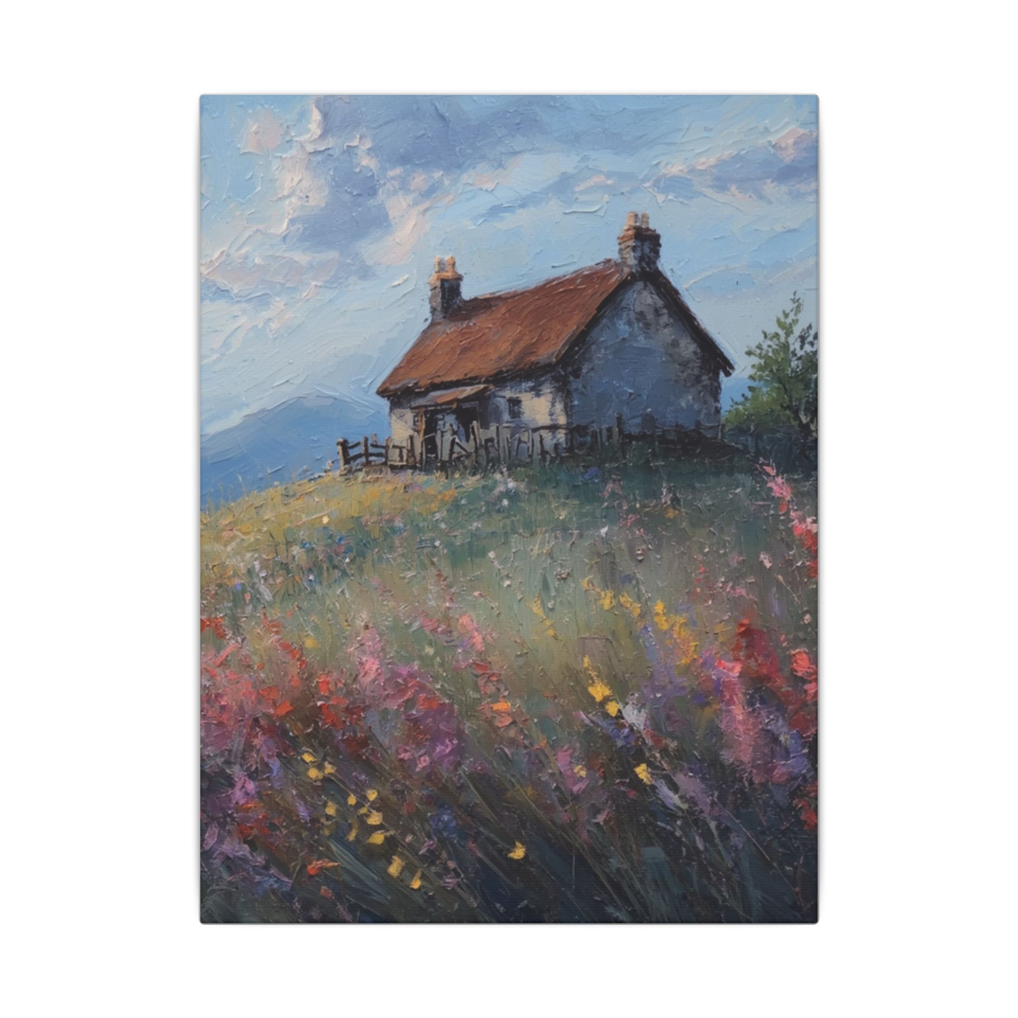 Rustic countryside cottage landscape canvas artwork