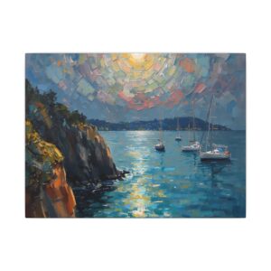 Impressionist coastal harbor sunset canvas artwork