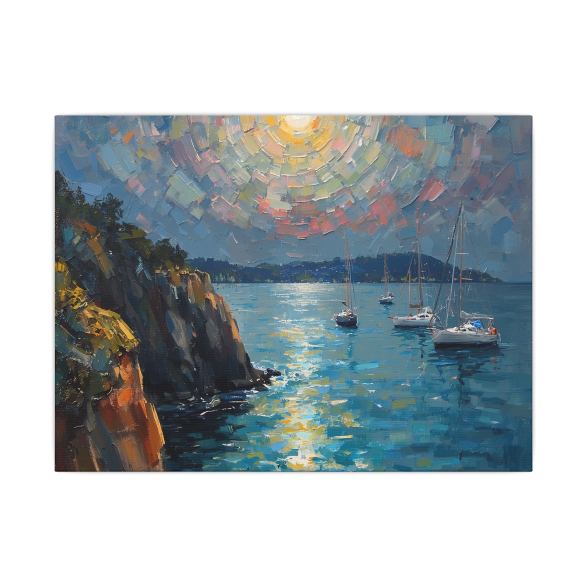 Impressionist coastal harbor sunset canvas artwork